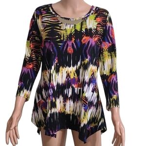 Russell Kemp NY ‎ Women's TOP Asymmetrical 3/4 sleeve abstract multicolored Sz S